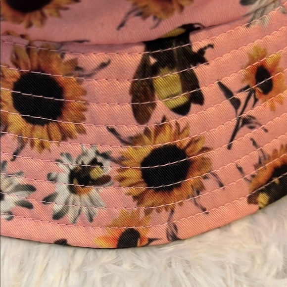 Floral Pink Bucket Hat Bees, Flowers - Picture 3 of 4